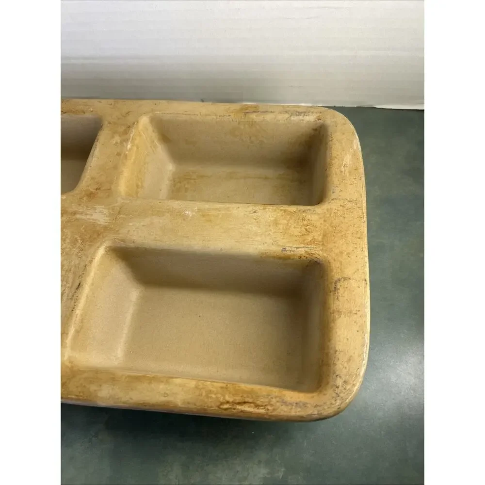 Pampered Chef 4 Mini Loaf Stoneware Pan USA 15x9 Natural Baking Pan AS-IS Read
